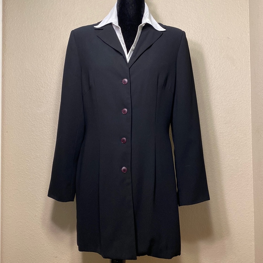 Women’s Long Blazer Jacket, Black, Size 10 by Harve’ Benard by Benard Holtzman